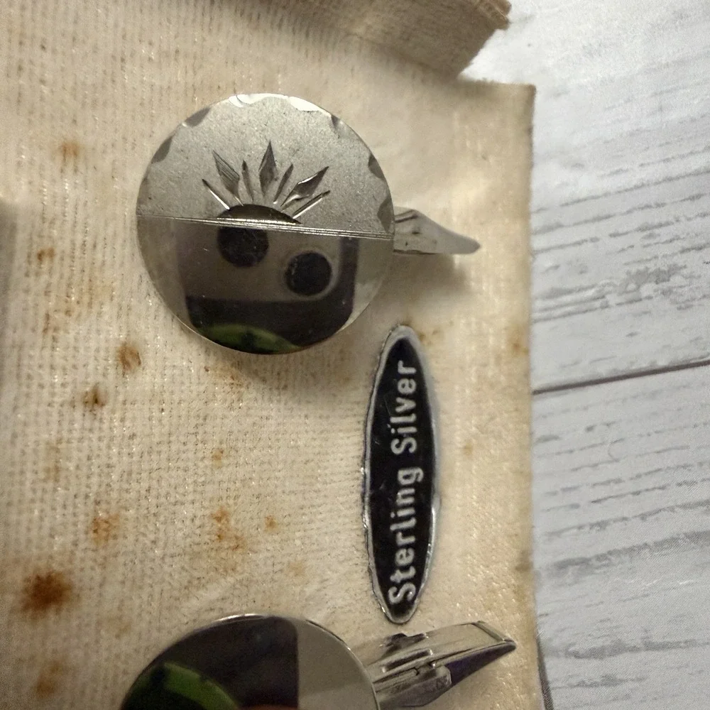 New Vintage Sterling Silver Cufflinks Tie Tack‎ Set MCM 40s 50s Atomic Starburst